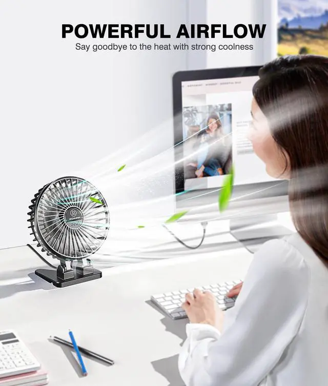 Alt view image 2 of 7 - USB Desk Fan, Mini Portable, 3 Speeds Desktop Table Cooling, Plug in Power, Rotation Strong Wind, Quiet Personal Small for Home Office Travel Bedroom, Black