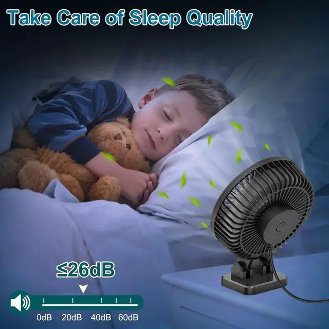 Alt view image 7 of 7 - USB Desk Fan, Mini Portable, 3 Speeds Desktop Table Cooling, Plug in Power, Rotation Strong Wind, Quiet Personal Small for Home Office Travel Bedroom, Black
