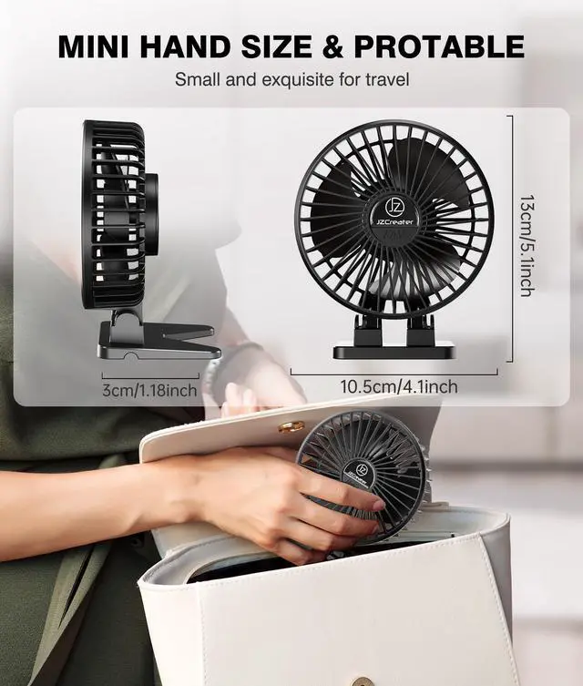 Alt view image 6 of 7 - USB Desk Fan, Mini Portable, 3 Speeds Desktop Table Cooling, Plug in Power, Rotation Strong Wind, Quiet Personal Small for Home Office Travel Bedroom, Black