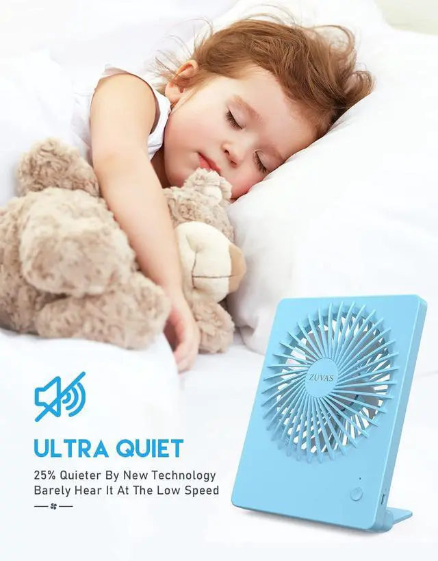 Alt view image 2 of 4 - Zuvas Desk Fan Battery Operated Fan Rechargeable 180°Tilt Folding Personal Fan Ultra Quiet Small Portable 3 Speed Adjustable Strong Wind Fan For Office Bedroom Home Desktop Camping (Blue)