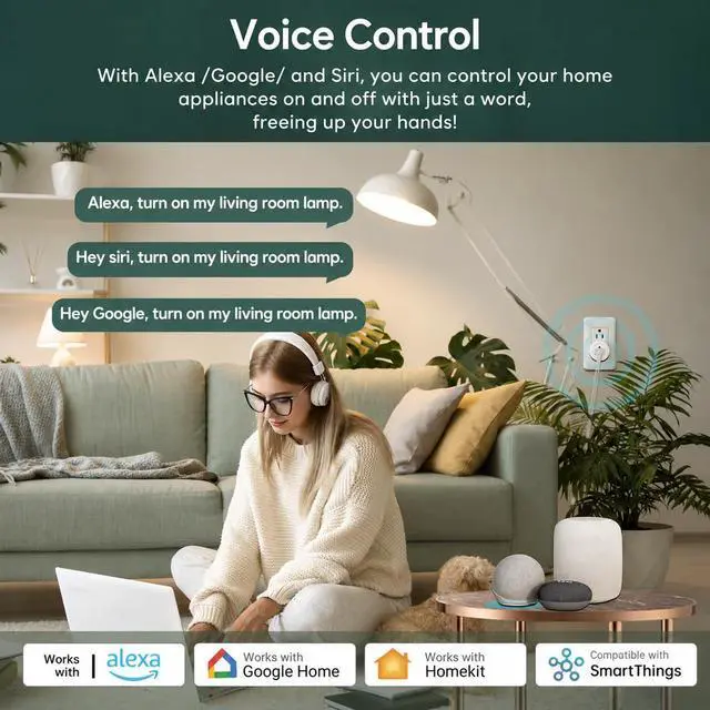 Alt view image 2 of 5 - Matter Smart Plug, Works with Alexa,Apple Home, Google Home & SmartThings, Easy Setup, Timer Outlet, 2.4GHz WiFi Only, Matter Hub Required (1 Pack)