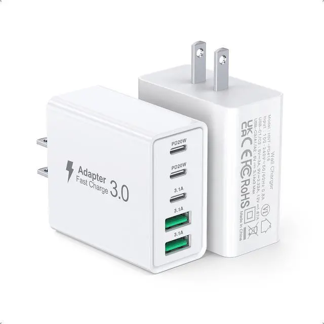 Main image of 2Pack USB C Fast Charger Block,60W 5-Port USB Wall Charger Brick,2 USB A & 3 USB C PD3.0 Power Adapter Multiport Type C Charging Plug for iPhone 17/16/15/14,Pad Mini/Pro,AirPods 4,GalaxyS25(White)