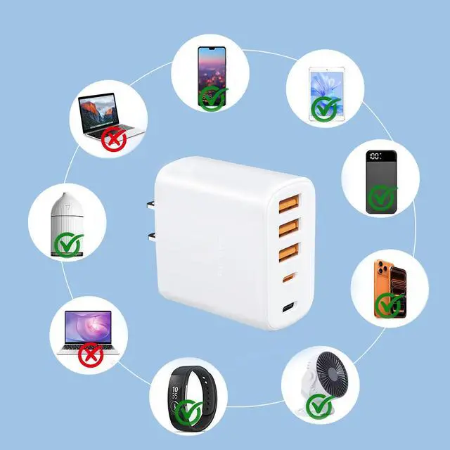Alt view image 5 of 7 - 60W Multi-Port USB-C Charger with Cables (4FT + 6FT), 5-Port Wall Plug Power Adapter Compatible with iPhone 17/16/15 Series, iPad, Samsung S25/S24, Headphones, smartwatches, and More