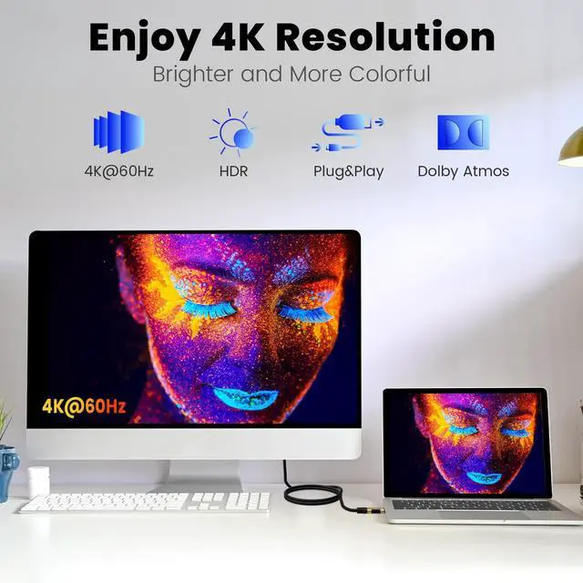 Alt view image 4 of 7 - USB C to HDMI Cable 8FT, High-Speed USB 3.1 Type-C to HDMI 2.0 Cord, 4K@60Hz HDR, Gold-Plated Plug, (Thunderbolt 5/4/3 Compatible), for MacBook, iPad, iPhone, HDTV and More