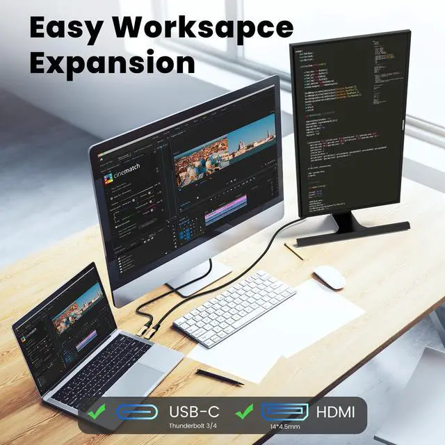 Alt view image 5 of 7 - USB C to HDMI Cable 8FT, High-Speed USB 3.1 Type-C to HDMI 2.0 Cord, 4K@60Hz HDR, Gold-Plated Plug, (Thunderbolt 5/4/3 Compatible), for MacBook, iPad, iPhone, HDTV and More