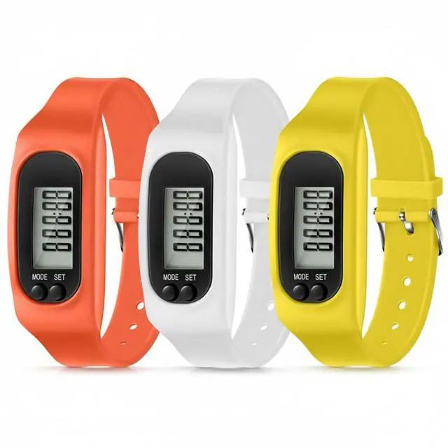 Main image of Silicone Fitness Tracker Watch 3 Pcs Walking Running Pedometer Calorie Burning and Step Counting Bracelet Steps Pedometer Watch for Walking Men Women Kids (Orange,Yellow,White)