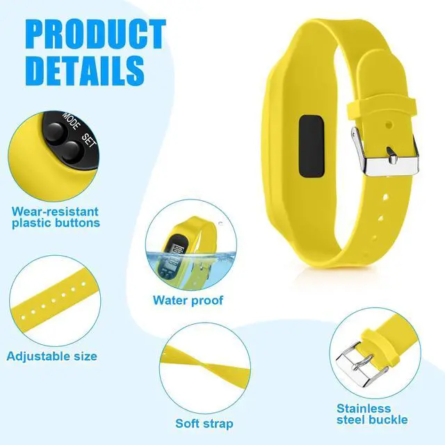 Alt view image 3 of 7 - Silicone Fitness Tracker Watch 3 Pcs Walking Running Pedometer Calorie Burning and Step Counting Bracelet Steps Pedometer Watch for Walking Men Women Kids (Orange,Yellow,White)