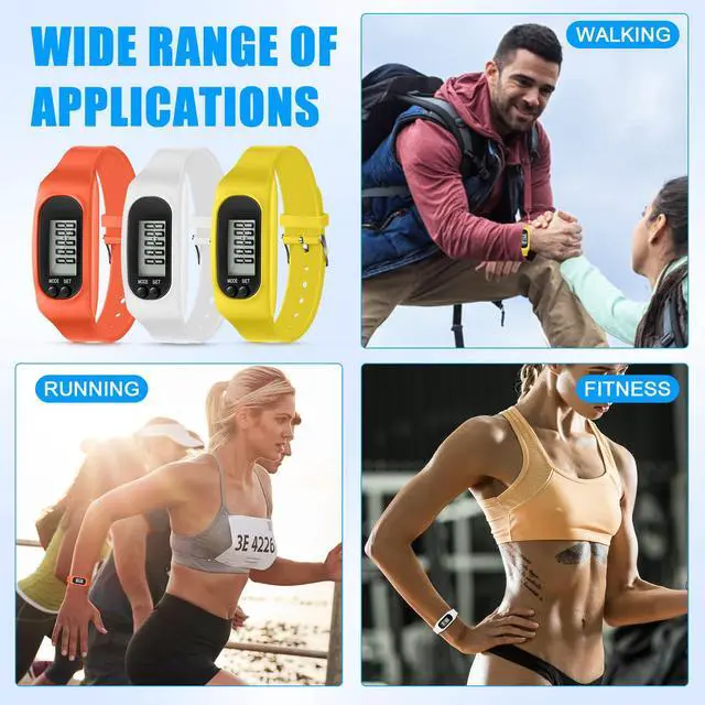 Alt view image 6 of 7 - Silicone Fitness Tracker Watch 3 Pcs Walking Running Pedometer Calorie Burning and Step Counting Bracelet Steps Pedometer Watch for Walking Men Women Kids (Orange,Yellow,White)