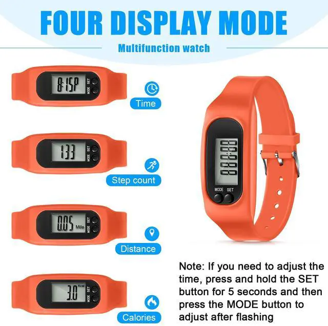 Alt view image 4 of 7 - Silicone Fitness Tracker Watch 3 Pcs Walking Running Pedometer Calorie Burning and Step Counting Bracelet Steps Pedometer Watch for Walking Men Women Kids (Orange,Yellow,White)