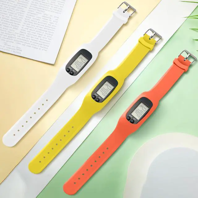 Alt view image 5 of 7 - Silicone Fitness Tracker Watch 3 Pcs Walking Running Pedometer Calorie Burning and Step Counting Bracelet Steps Pedometer Watch for Walking Men Women Kids (Orange,Yellow,White)