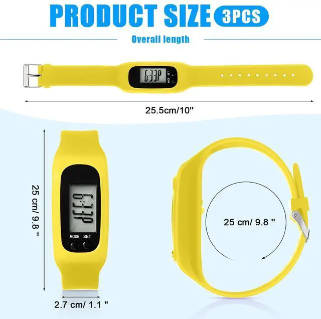 Alt view image 2 of 7 - Silicone Fitness Tracker Watch 3 Pcs Walking Running Pedometer Calorie Burning and Step Counting Bracelet Steps Pedometer Watch for Walking Men Women Kids (Orange,Yellow,White)