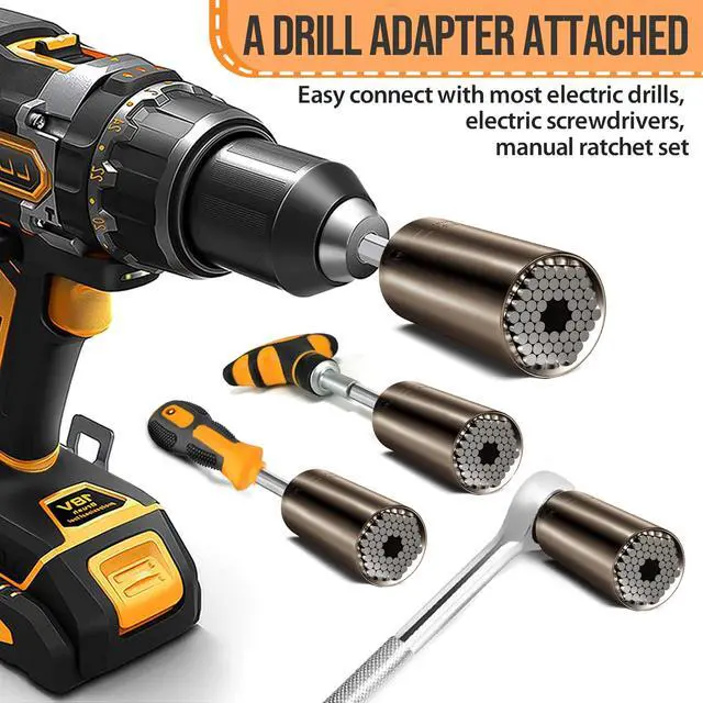 Alt view image 6 of 7 - Stuffers for Men Adults Tools, Super Universal Socket Gifts for Men Grip Socket Set with Power Drill Adapter, Cool Gadgets Christmas Gift for Dad Husband Boyfriend Him Who Have Everything
