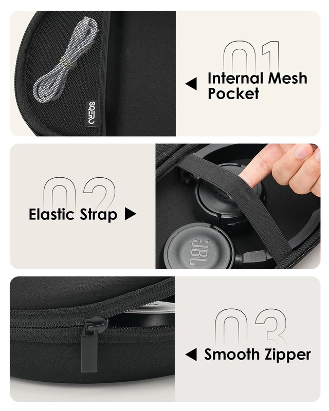 Alt view image 5 of 7 - Headphone Case Hard Shell for JBL Tune 520BT/510BT/500BT/720BT/Bose Fits Soundcore Anker/BERIBES/KVIDIO/TOZO/JLab, Ultra-Slim Over-Ear Headset Universal Portable Travel Organizer Bag
