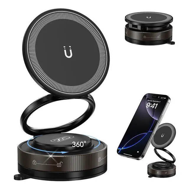 Main image of Nano Gel Car Phone Holder, 360°Rotation Adjustable Magnetic Cellphone Mount Foldable Car Phone Stand Strong Suction Phone Holders for Car/Makeup/Gym/Mirror,Fit for All Magsafe Smartphones