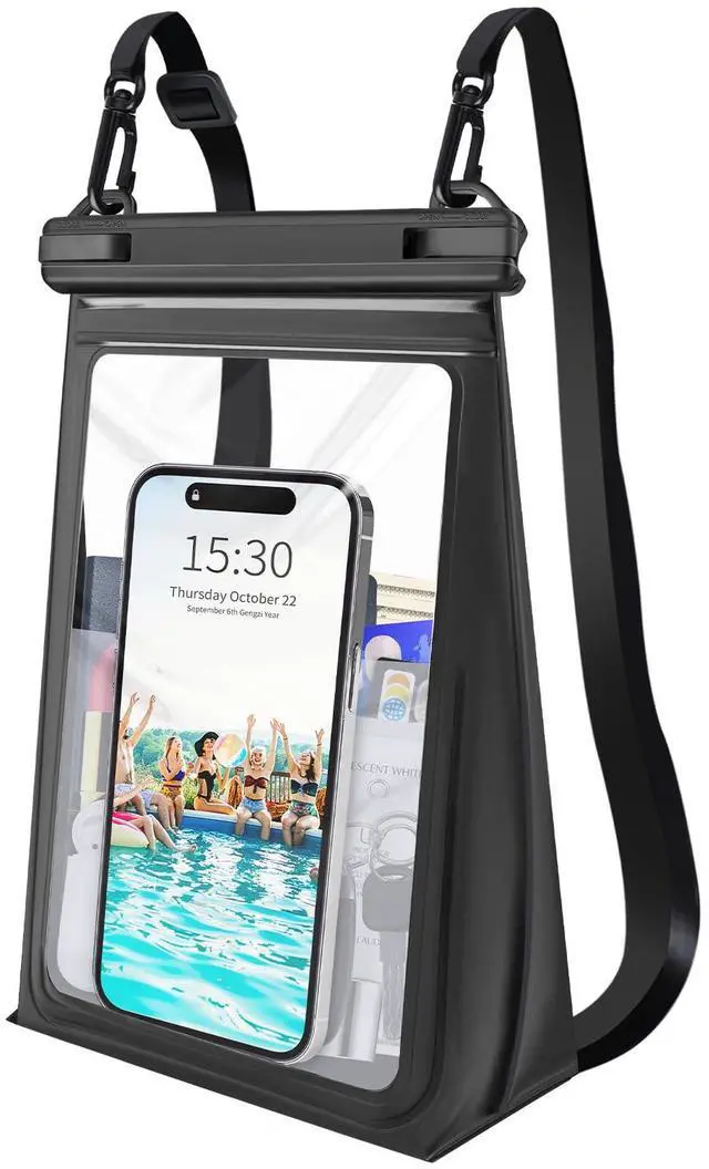 Main image of Large Waterproof Phone Pouch Floating, Waterproof Phone Case for iPhone 15 14 Pro Max 13 Plus 12 11 X XS XR Samsung S23 S22 up to 8.5'', Water Proof Phone Dry Bag for Swimming Kayaking Black