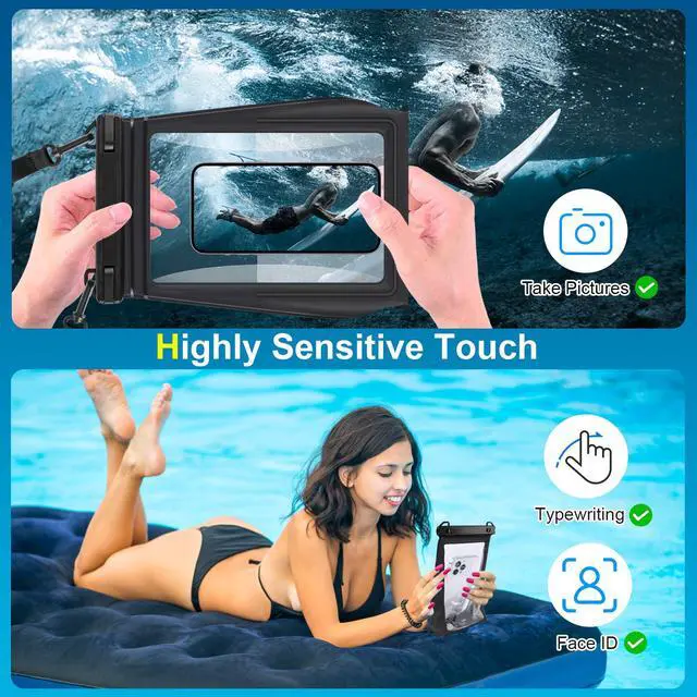 Alt view image 3 of 7 - Large Waterproof Phone Pouch Floating, Waterproof Phone Case for iPhone 15 14 Pro Max 13 Plus 12 11 X XS XR Samsung S23 S22 up to 8.5'', Water Proof Phone Dry Bag for Swimming Kayaking Black