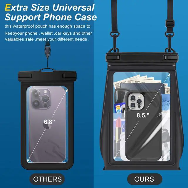 Alt view image 6 of 7 - Large Waterproof Phone Pouch Floating, Waterproof Phone Case for iPhone 15 14 Pro Max 13 Plus 12 11 X XS XR Samsung S23 S22 up to 8.5'', Water Proof Phone Dry Bag for Swimming Kayaking Black