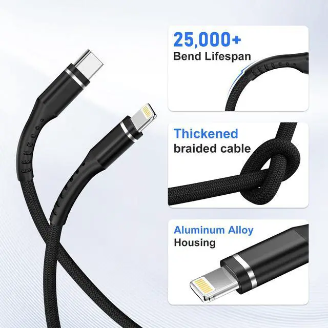 Alt view image 2 of 6 - iPhone Charger Cable, 2Pack 6FT USB-C to Lightning Cable Apple MFi Certified Lightning Cable Nylon Braided Fast Charging High Speed Transfer Cord for iPhone 14 13 12 11 Pro Max Xr Xs 8 and More