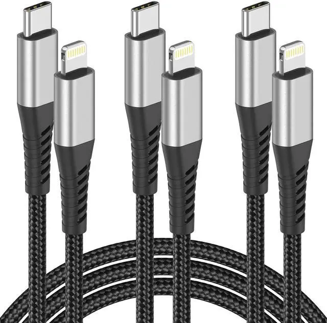 Main image of 2ft USB C to Lightning Cable 3 Pack, Braided 2 foot USB C iPhone Charger Cord, MFi Certified 2 ft iPhone Lightning Cable PD Fast Charging for iPhone 14 13 12 11 Pro Max Xs Plus iPad Air Mini, Black