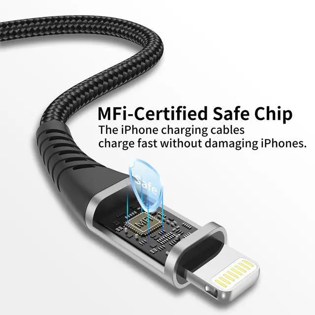 Alt view image 6 of 7 - 2ft USB C to Lightning Cable 3 Pack, Braided 2 foot USB C iPhone Charger Cord, MFi Certified 2 ft iPhone Lightning Cable PD Fast Charging for iPhone 14 13 12 11 Pro Max Xs Plus iPad Air Mini, Black