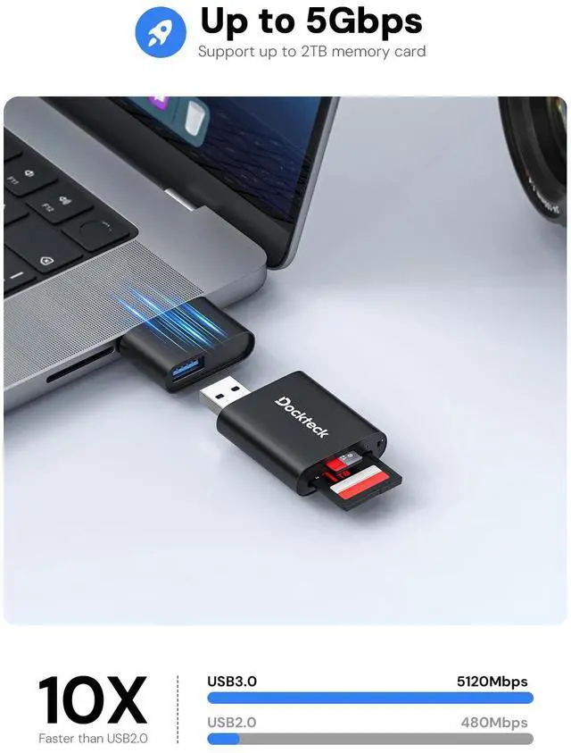 Main image of SD Card Reader, USB 3.0 Card Reader to Micro SD Card Adapter, 5G SD Memory Card Reader, USB A - C Adapter, Dual-Slot Card Reader for UHS-I SD/Micro SD/SDHC/SDXC/MMC, Support OTG for Plug&Play