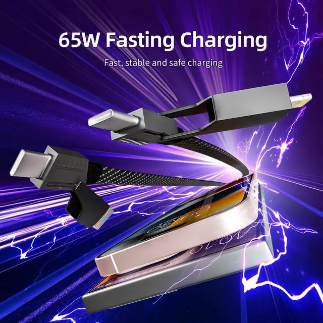 Alt view image 3 of 5 - 4 in 1 Charging Cable 65W, USB C Cable Fast Charger Cord with E-Mark Chip, USB A/C to C/Lightning Cable, Multi iPhone Charger Cord for iPhone16/15/14/13 Series/Phones/Pads and Laptop