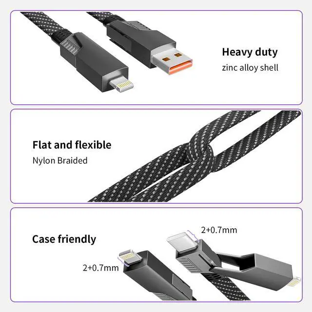 Alt view image 4 of 5 - 4 in 1 Charging Cable 65W, USB C Cable Fast Charger Cord with E-Mark Chip, USB A/C to C/Lightning Cable, Multi iPhone Charger Cord for iPhone16/15/14/13 Series/Phones/Pads and Laptop