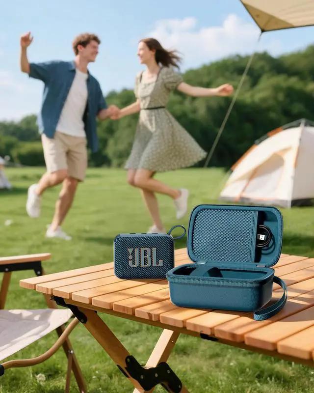 Alt view image 3 of 7 - Hard Shell Travel Case for JBL Go 5/4/ 3/ Go 3 Eco Ultra Speaker, Waterproof Portable Carrying Box for JBL Mini Speaker and Accessories, Storage Bag with Mesh Pocket & Wrist Strap -Blue
