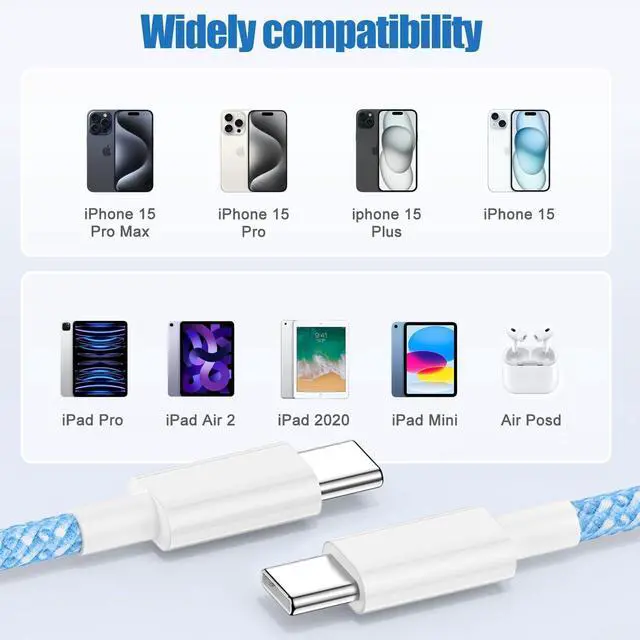 Alt view image 5 of 5 - USB C to C Charging Cable 6ft, 60W Fast Type C to C Charger Cord Long for Apple iPhone 17 Pro Max/17 Air/16 Pro Max/15 Plus, MacBook Pro 2021/2020/2019,iPad 12.9/11 inch/Mini/Air 5/4,Samsung Galaxy