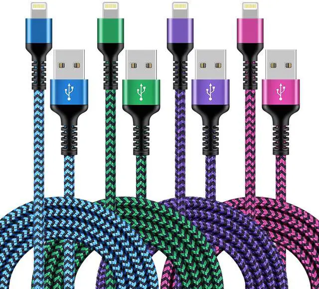Main image of iPhone Charger Cable Cord 6ft Braided Charging Apple Original Nylon USB Cords fast charge Wire for iPhone 14 13 12 11 Pro Max Mini SE X 8 7 6s Plus, iPad, Long Cables Power Adapter Cargador 6ft -4Pack