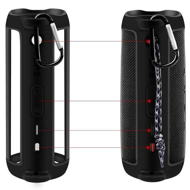 Alt view image 3 of 7 - Silicone Case for JBL FLIP 5 Waterproof Portable Bluetooth Speaker, Gel Soft Skin Rubber Cover, Travel Carrying Storage Bag Pouch with Shoulder Strap and Carabiner