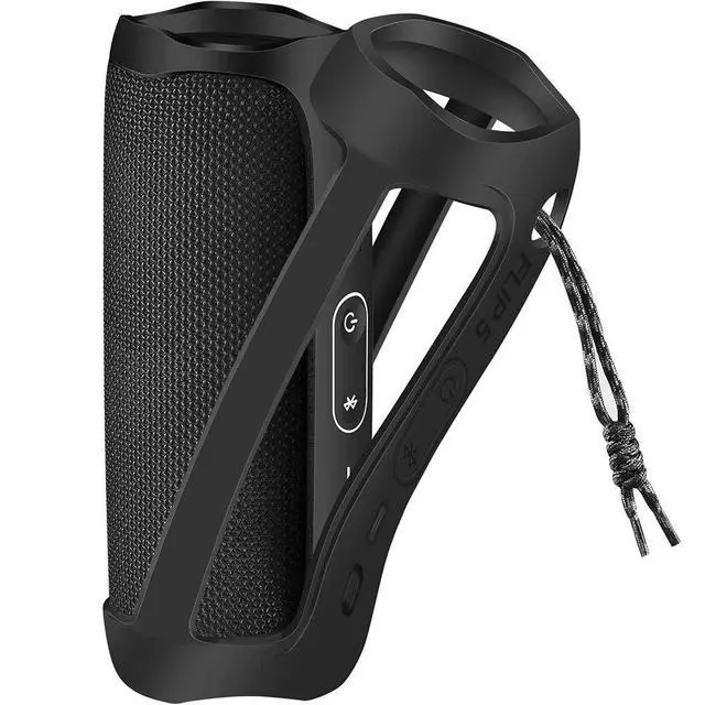 Alt view image 2 of 7 - Silicone Case for JBL FLIP 5 Waterproof Portable Bluetooth Speaker, Gel Soft Skin Rubber Cover, Travel Carrying Storage Bag Pouch with Shoulder Strap and Carabiner