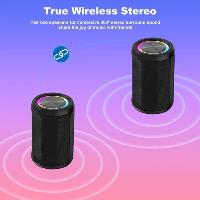Alt view image 6 of 7 - Small Portable Bluetooth Speaker with RGB Light, Clear Stereo Sound, Wireless Speaker Bluetooth 5.4, TWS Pairing, AUX & TF Card Input for Bedroom, Desk, Travel, Home