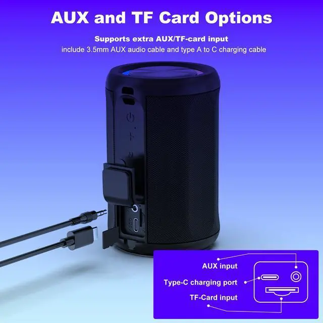 Alt view image 3 of 7 - Small Portable Bluetooth Speaker with RGB Light, Clear Stereo Sound, Wireless Speaker Bluetooth 5.4, TWS Pairing, AUX & TF Card Input for Bedroom, Desk, Travel, Home