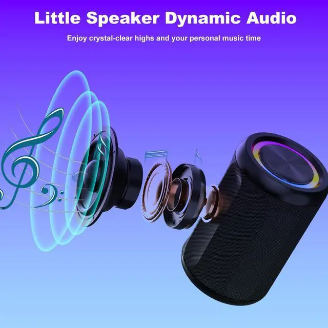 Alt view image 4 of 7 - Small Portable Bluetooth Speaker with RGB Light, Clear Stereo Sound, Wireless Speaker Bluetooth 5.4, TWS Pairing, AUX & TF Card Input for Bedroom, Desk, Travel, Home