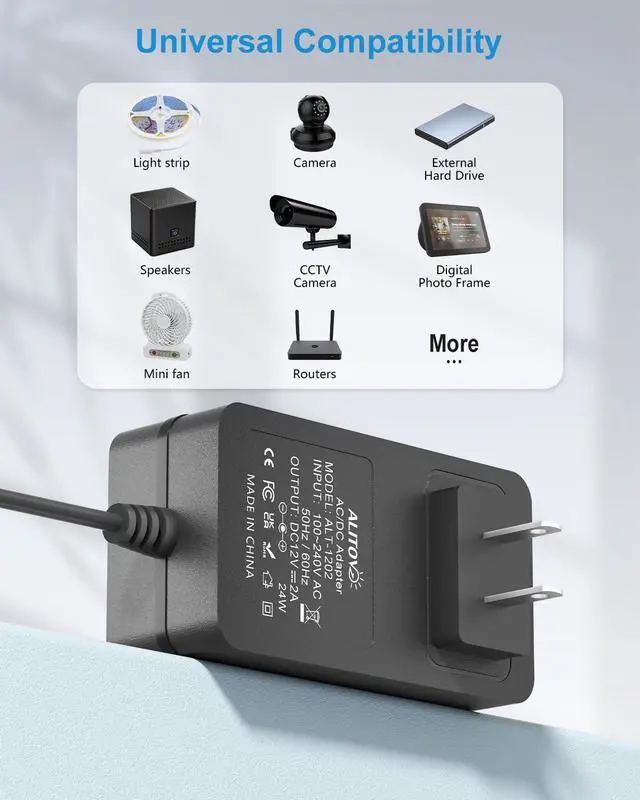 Alt view image 4 of 7 - 12V Power Supply 2A Universal AC Adapter 100-240V 50-60HZ to DC 12 Volt Power Cord 2Amp 1.5A 1A 6.5FT with 14 Tips for External Hard Drive Digital Piano LED Light CCTV Camera Router DVD Player
