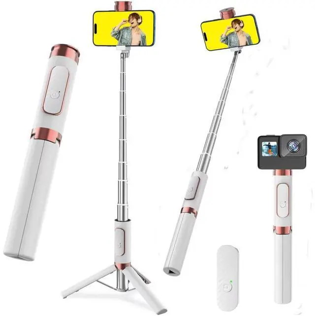 Main image of Selfie Stick Phone Tripod with Remote for iPhone & Android, Portable Aluminum Alloy 3 in 1 Stand for Group Photos with 1/4" Screw for Gopro Cam, Vlog/Travel/Photography