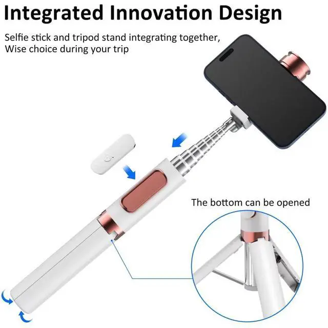 Alt view image 3 of 6 - Selfie Stick Phone Tripod with Remote for iPhone & Android, Portable Aluminum Alloy 3 in 1 Stand for Group Photos with 1/4" Screw for Gopro Cam, Vlog/Travel/Photography
