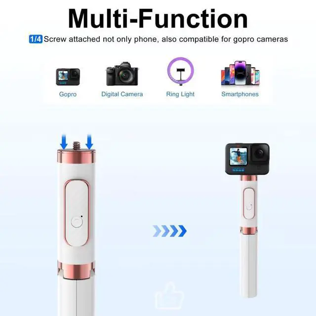 Alt view image 2 of 6 - Selfie Stick Phone Tripod with Remote for iPhone & Android, Portable Aluminum Alloy 3 in 1 Stand for Group Photos with 1/4" Screw for Gopro Cam, Vlog/Travel/Photography
