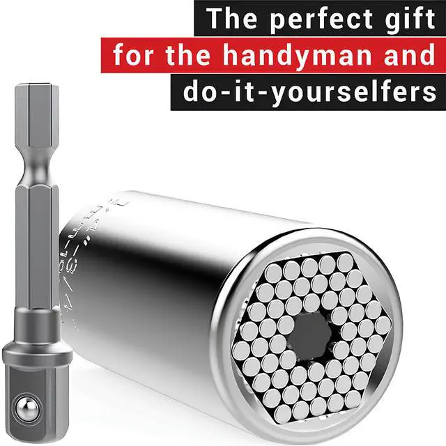 Alt view image 2 of 6 - Universal Socket Wrench Grip Tools (7-19mm) with Useful Multifunctional Power Drill Adapter - Gift for Men, Father/Dad, DIY Handyman, Husband, Boyfriend, Him, Women - 2pc Set