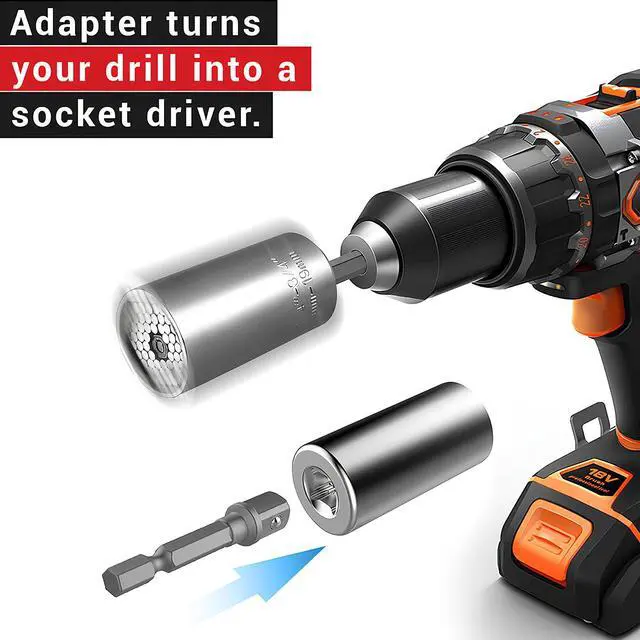 Alt view image 4 of 6 - Universal Socket Wrench Grip Tools (7-19mm) with Useful Multifunctional Power Drill Adapter - Gift for Men, Father/Dad, DIY Handyman, Husband, Boyfriend, Him, Women - 2pc Set