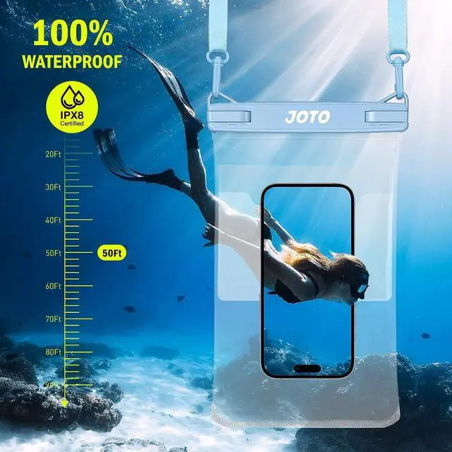 Alt view image 2 of 7 - 2 Pack Large Waterproof Phone Pouch Bag, IPX8 Big Underwater Dry Bag with Lanyard for iPhone 17 Air 16 15 14 Plus Pro Max, Galaxy S24 S23 Ultra, Airpods Cash Credit Card Essentials -Black & Blue
