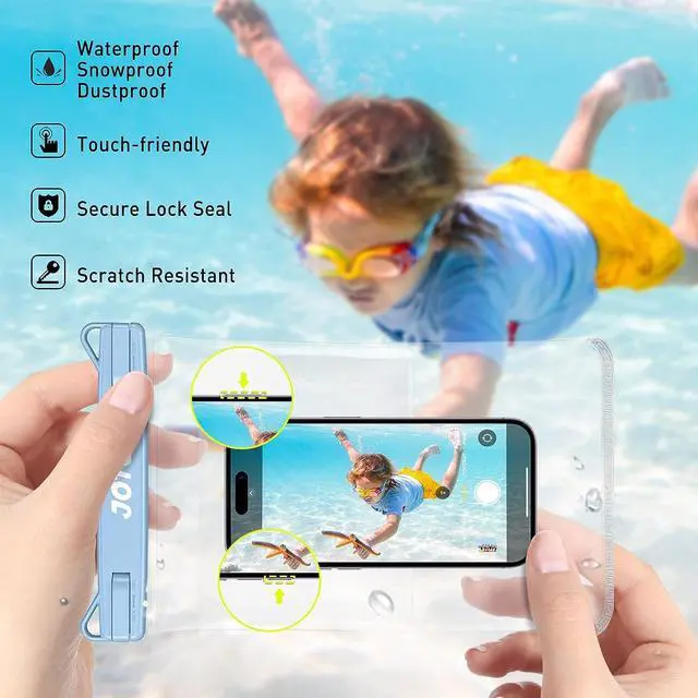 Alt view image 5 of 7 - 2 Pack Large Waterproof Phone Pouch Bag, IPX8 Big Underwater Dry Bag with Lanyard for iPhone 17 Air 16 15 14 Plus Pro Max, Galaxy S24 S23 Ultra, Airpods Cash Credit Card Essentials -Black & Blue