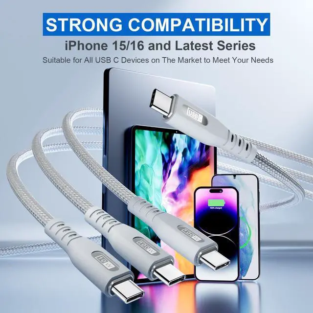 Alt view image 6 of 7 - USB C Multi Charging Cable 3 in 1, 4FT 100W Fast Charging Splitter Cord with 3 Type-C Ports for iPhone/Samsung/Tablets Home/Car/Travel, 1 Pack