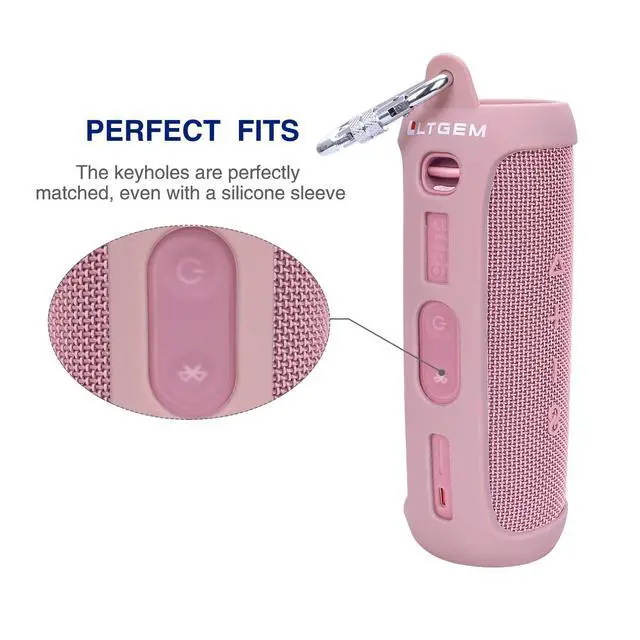 Alt view image 3 of 7 - Silicone Case Compatible with JBL FLIP 5 Waterproof Portable Bluetooth Speaker, Hard Shell Travel Carrying Storage Bag with Extra Carabiner - Pink(Case Only)