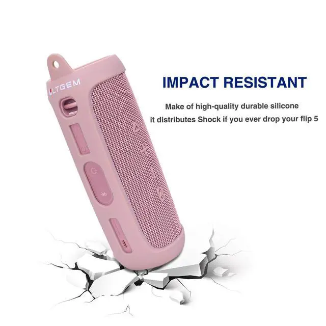 Alt view image 6 of 7 - Silicone Case Compatible with JBL FLIP 5 Waterproof Portable Bluetooth Speaker, Hard Shell Travel Carrying Storage Bag with Extra Carabiner - Pink(Case Only)