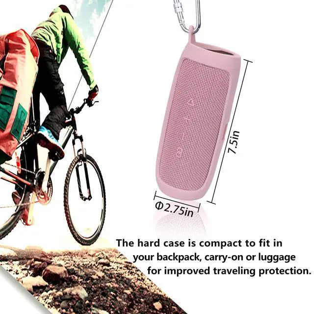 Alt view image 5 of 7 - Silicone Case Compatible with JBL FLIP 5 Waterproof Portable Bluetooth Speaker, Hard Shell Travel Carrying Storage Bag with Extra Carabiner - Pink(Case Only)