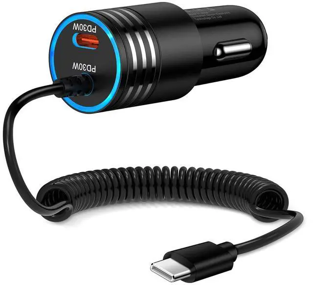 Main image of for iPhone 17e 17 Car Charger, 60W USB C Fast Car Adapter with 3FT Built-in Coiled USB C Fast Charging Cable for iPhone 17e 17 Pro Max 17 Pro Air 16e 16 Pro Max 16 Plus 15,Samsung Galaxy S26 A17 A56