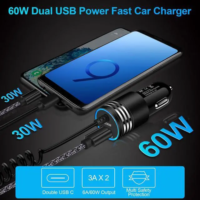 Alt view image 3 of 7 - for iPhone 17e 17 Car Charger, 60W USB C Fast Car Adapter with 3FT Built-in Coiled USB C Fast Charging Cable for iPhone 17e 17 Pro Max 17 Pro Air 16e 16 Pro Max 16 Plus 15,Samsung Galaxy S26 A17 A56