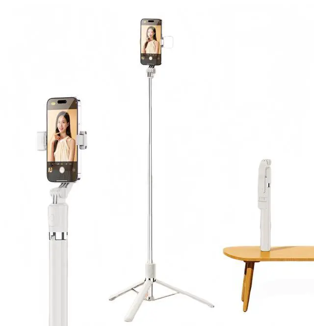 Main image of Selfie Stick Tripod 68", Extendable Selfie Pole with Removable Fill Light & Bluetooth Remote, 3 Modes 360° Rotation, Compact Tripod Stand for Selfie/Live Stream/Vlog/Travel, White